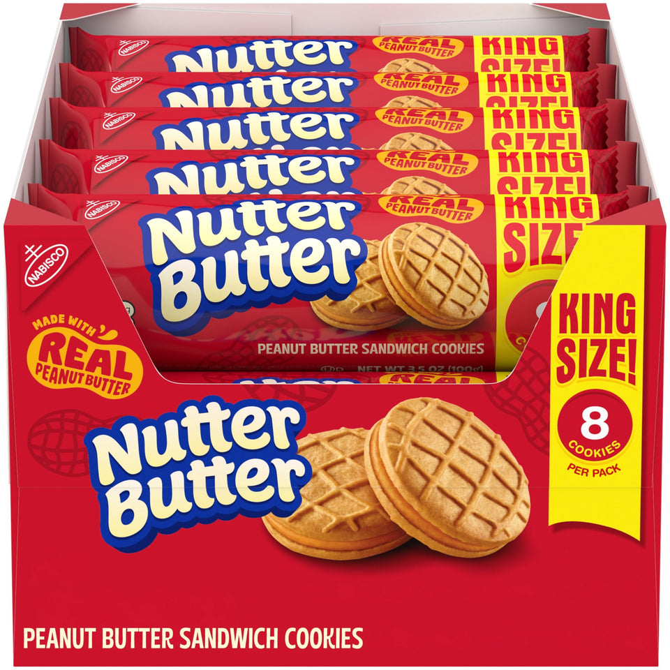 Nutter Butter king-size packaging hero shows convenient snack packs for on-the-go munching