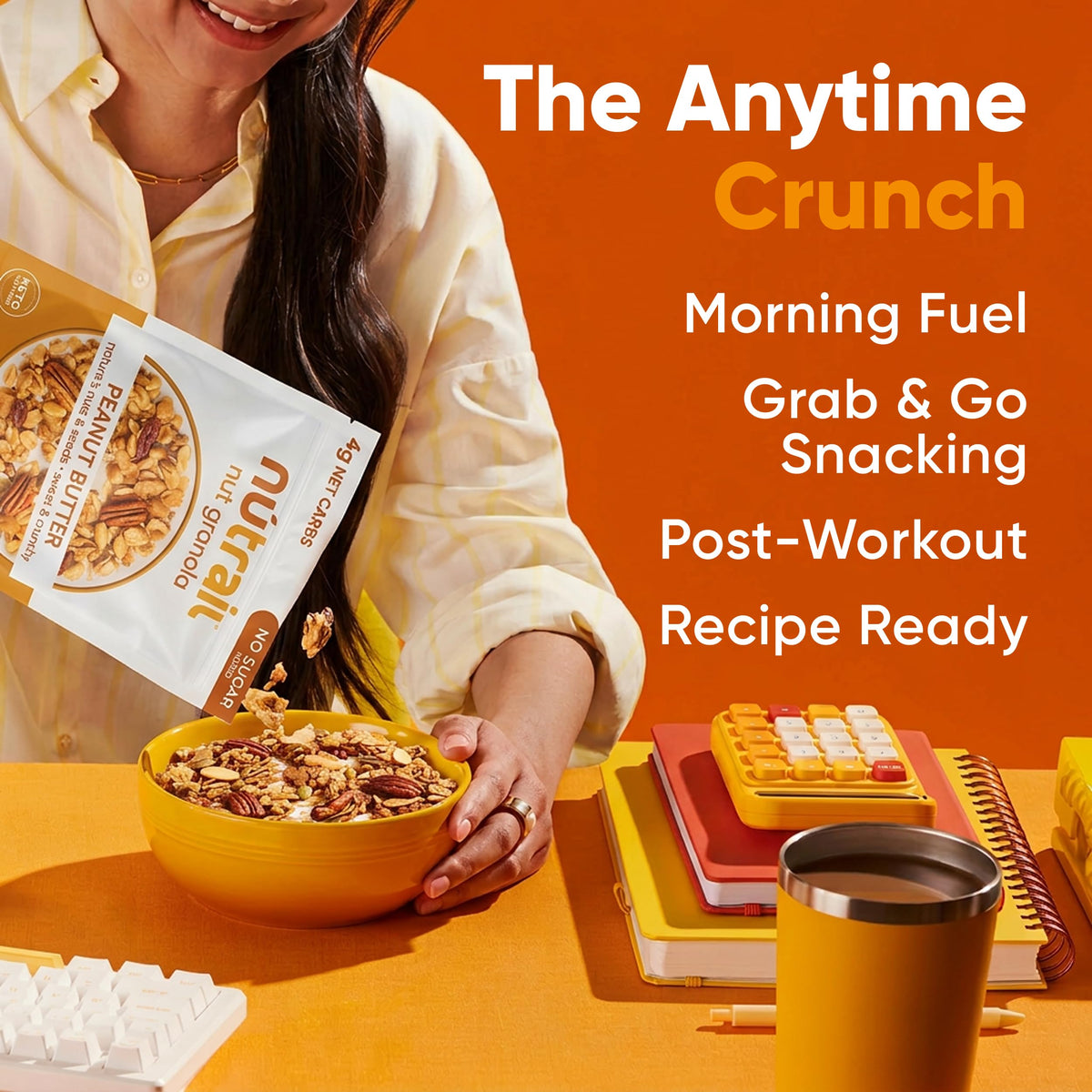 NuTrail gluten-free and grain-free granola packaging on shelf.