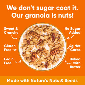 NuTrail Keto granola in jar with spoon, ideal for low carb mornings.