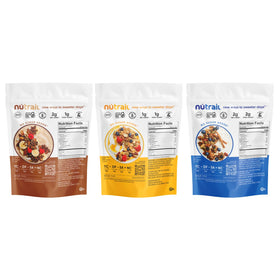 NuTrail Nut Granola poured with milk for a low-sugar breakfast option