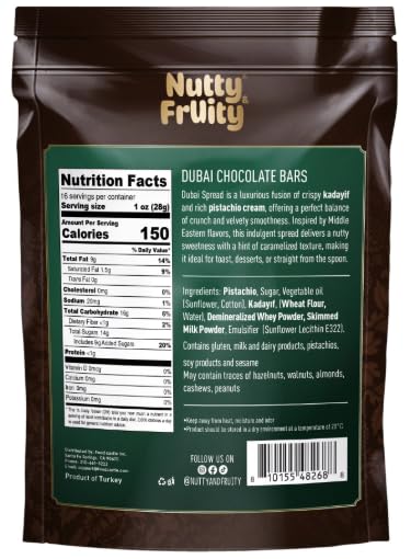 Nutty and Fruity Dubai pistachio close-up highlights creamy milk chocolate texture.