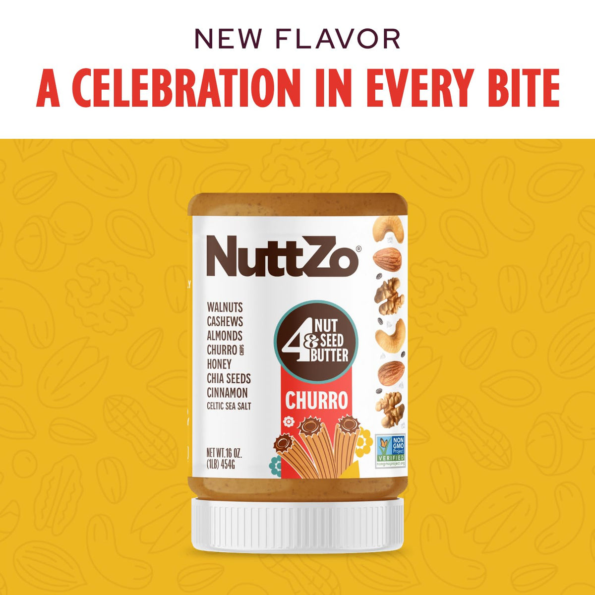 NuttZo Churro Butter jar highlights gluten-free, non-GMO formula
