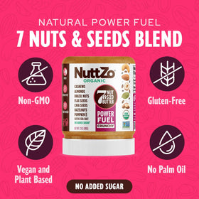 NuttZo Organic Power Fuel smoothie addition shown, creamy flavor boost.