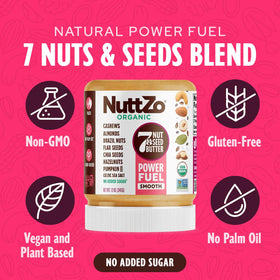 NuttZo Power Fuel spread with creamy texture ideal for smoothies and toast.