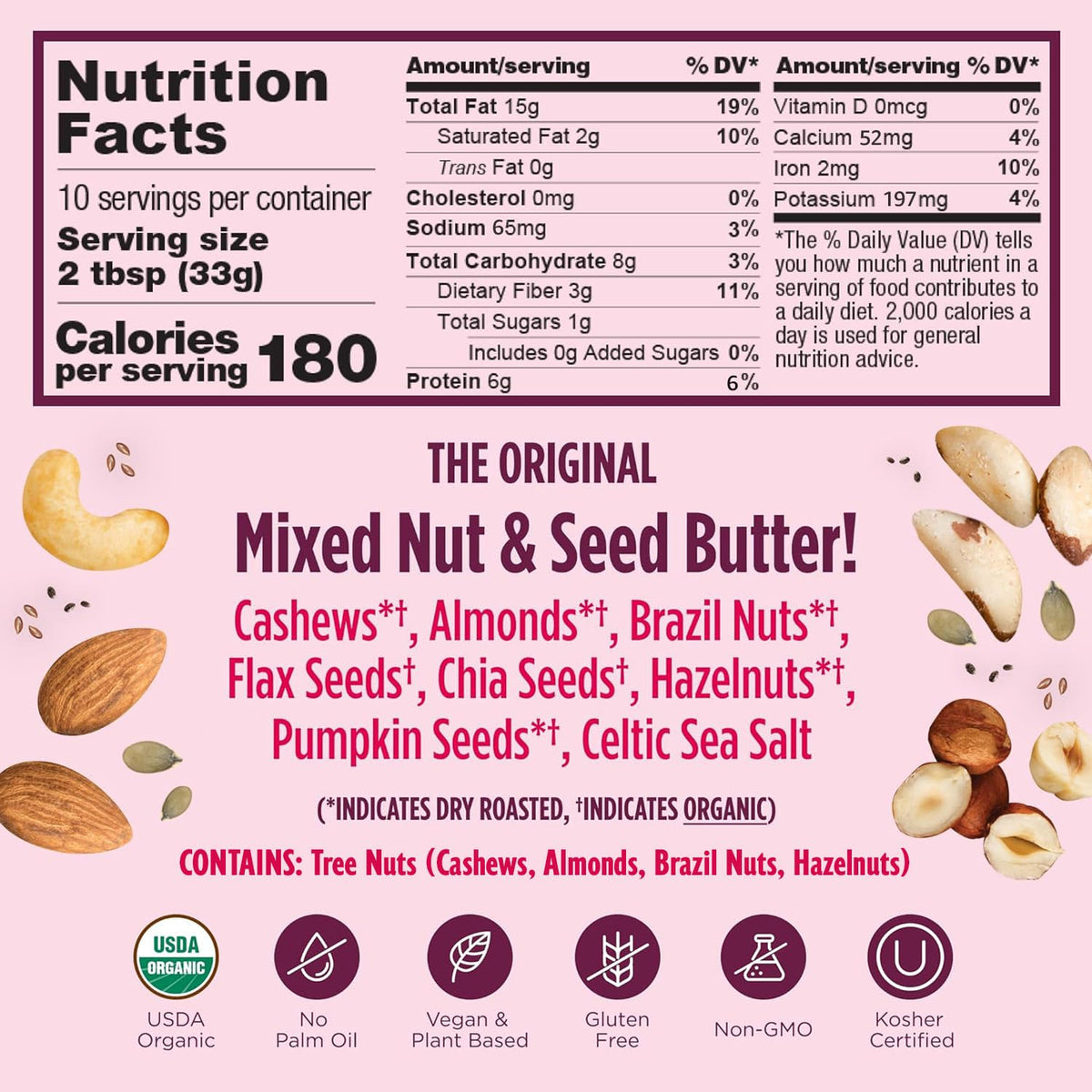 NuttZo Organic Power Fuel, vegan, kosher, and organic certified.
