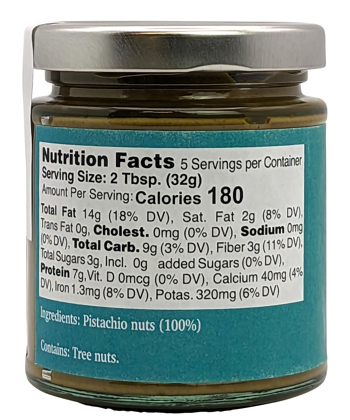 Closeup of Nutural World pistachio butter showing velvet texture for desserts