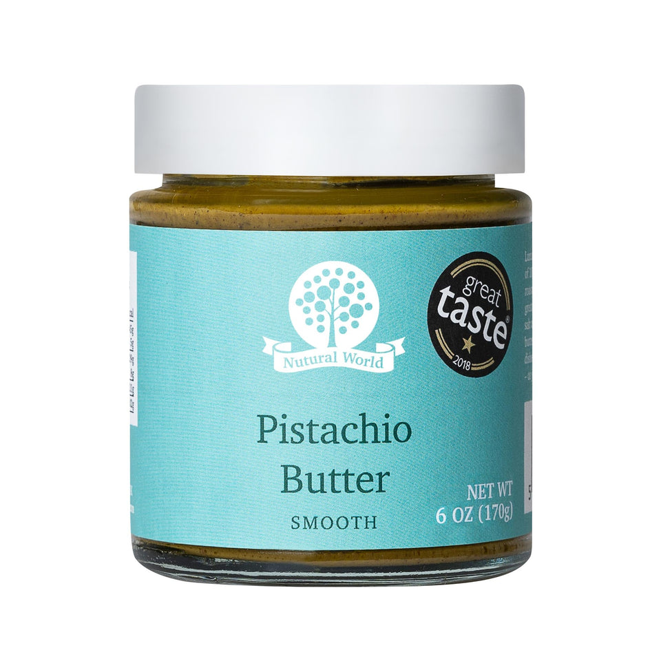 Nutural World smooth pistachio butter jar with velvety paste suitable for spreading