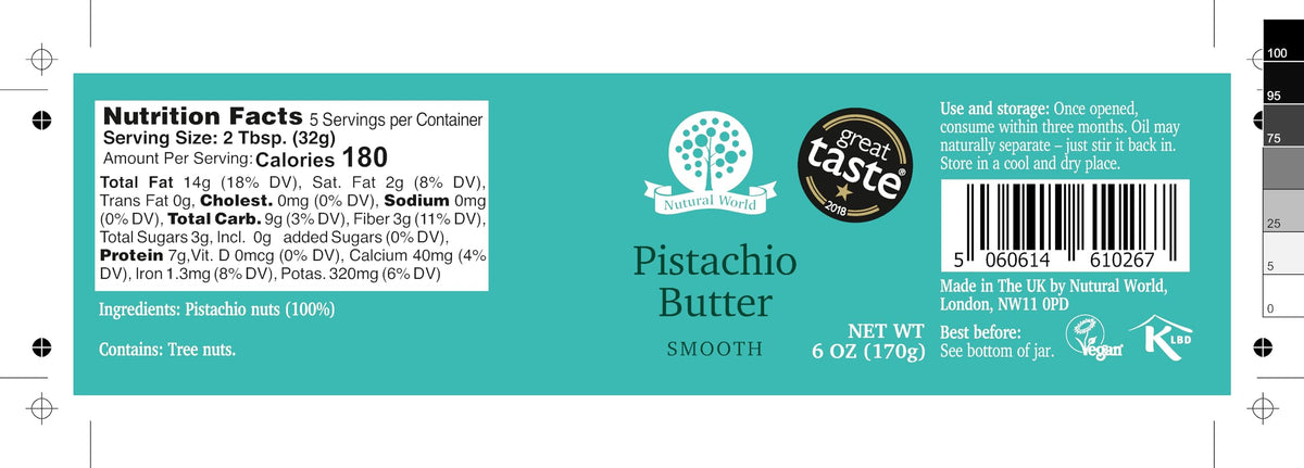 Nutural World stone ground pistachios for a smooth, rich paste