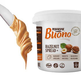 Nuuva Buono hazelnut spread jar with creamy texture for desserts.