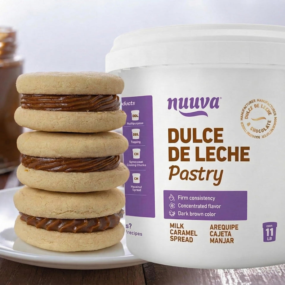Nuuva Dulce de Leche pastry jar for precise piping on desserts.