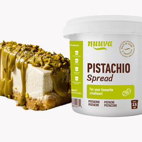 Nuuva Pistachio Spread jar close-up with rich creamy texture for snacking.
