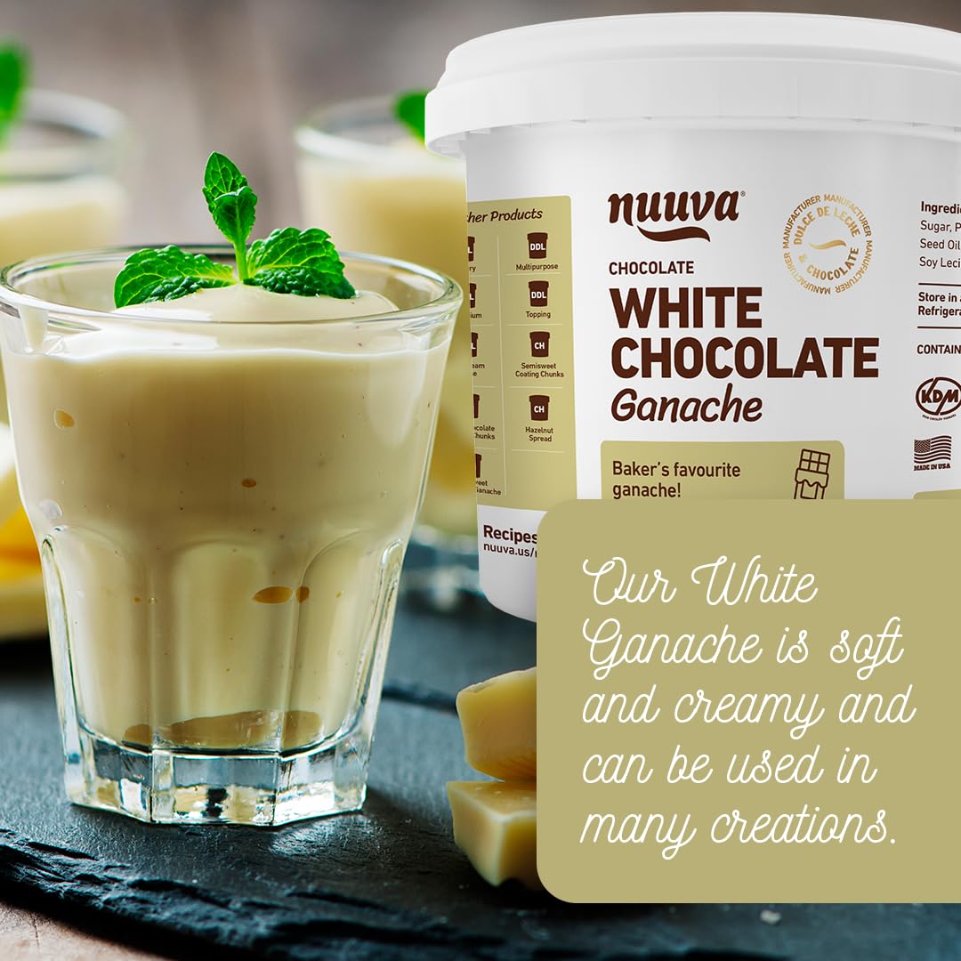Nuuva White Ganache on cake for a sleek finish.