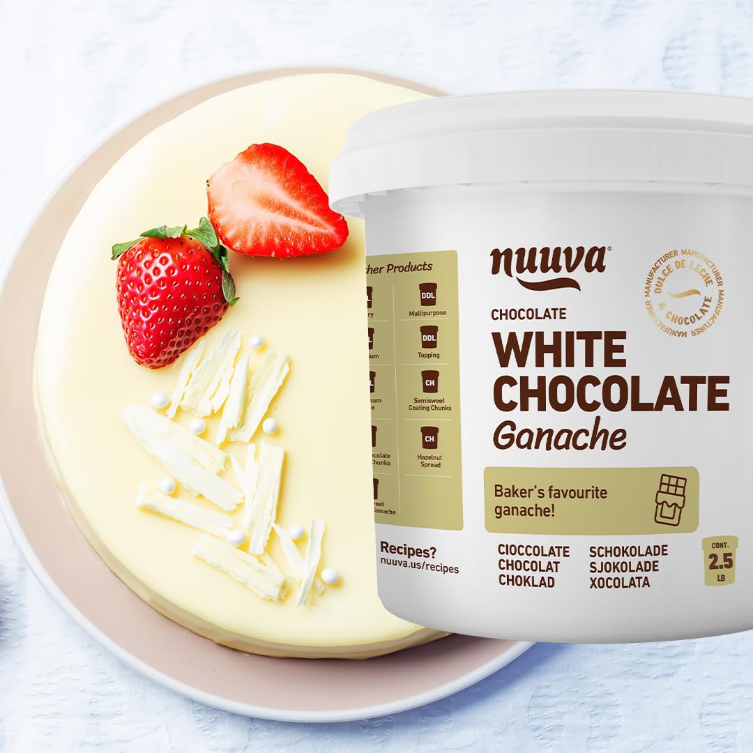 Nuuva White Ganache jar with glossy pour for desserts.