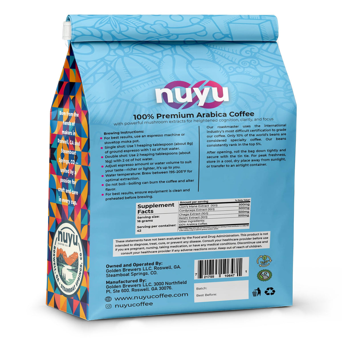 Nuyu Coffee lions-mane-reishi-chaga-closeup showcases mushroom trio in mix