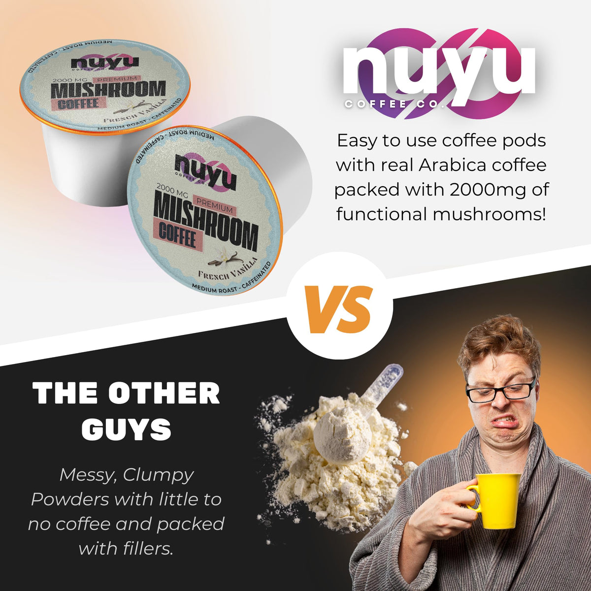 Packaging box for Nuyu mushroom coffee pods ready for your routine