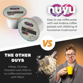 Packaging box for Nuyu mushroom coffee pods ready for your routine