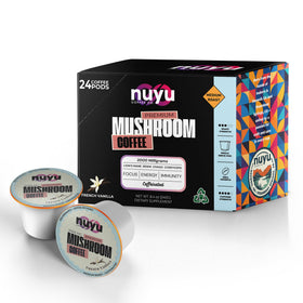 Nuyu mushroom coffee pod on shelf with warm lighting for a cozy ritual