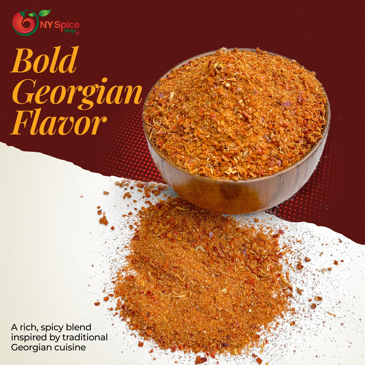 NY Spice Shop Ajika powder highlights versatile dry spice for rubs, dips, and marinades.