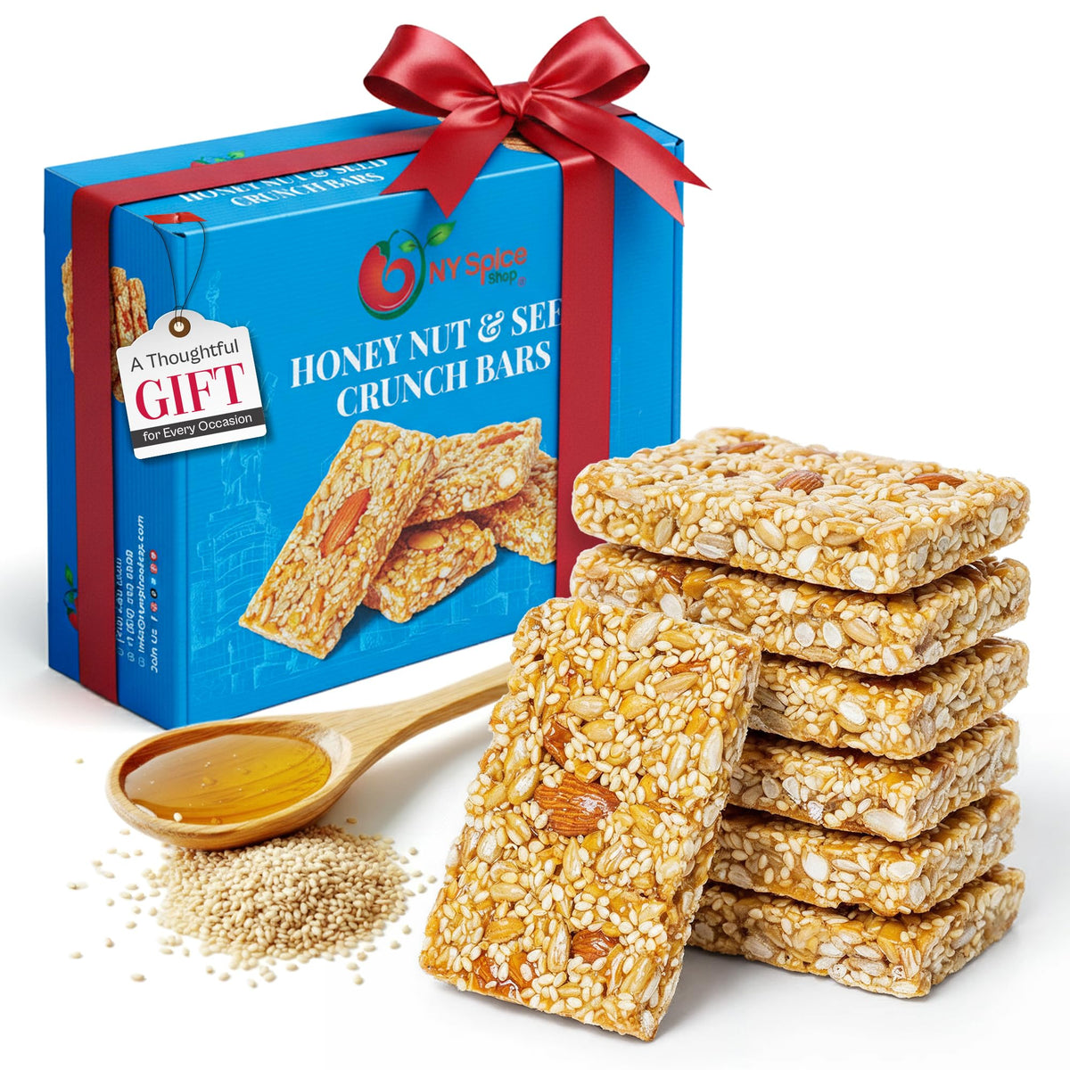 NY Spice Shop Honey Nut and Seed Bar unwrapped showing nutty crunch and wholesome ingredients