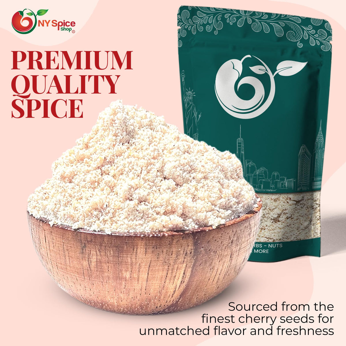 NY Spice Shop Mahlab powder on spoon ready to elevate pastries with cherry almond notes