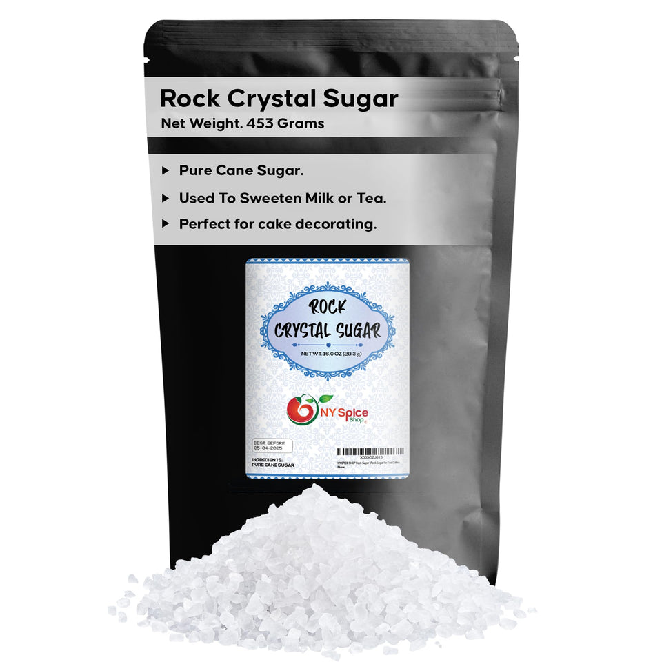 NY Spice Shop rock sugar 1lb bag for slow-dissolving sweetness in hot beverages.
