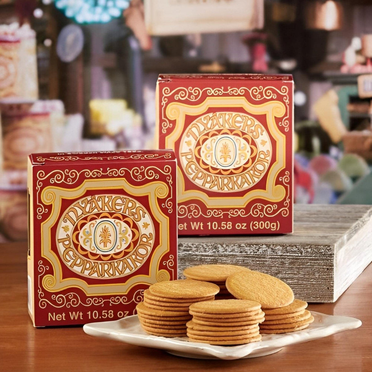 Three Nyaker boxes stacked, convenient pantry staple for refills.