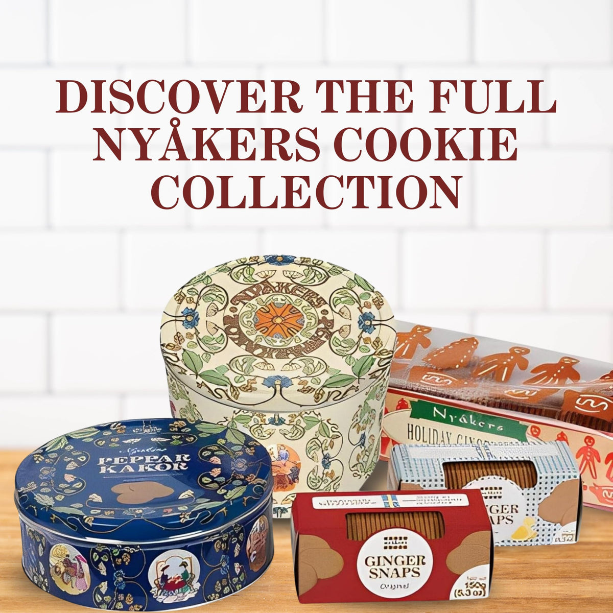 Nyakers Ginger Snaps tin packaging—gift-ready presentation for celebrations.