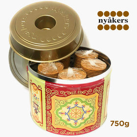 Nyakers Gingerbread Snaps tin protective insert protecting cookies during transit.