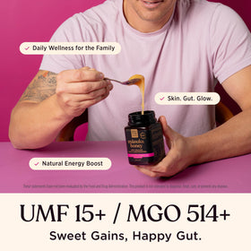 100% Pure New Zealand Honey Manuka UMF15 spoon serving for daily wellness.