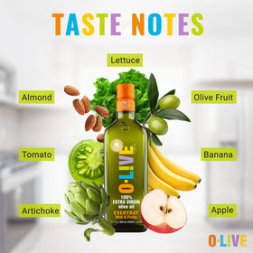 O-Live & Co First Cold Pressed olive oil pour for clean flavor.