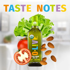O-Live & Co. organic olive oil glass bottle emphasizing purity and sustainable sourcing.