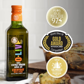 O-Live & Co olive oil on salad for finishing and dressings.