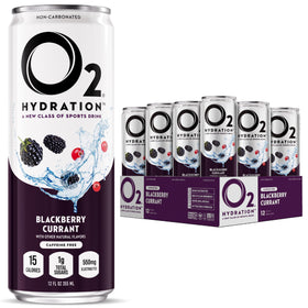 O2 Blackberry Currant bottle highlights a balanced electrolyte drink for active daily hydration.
