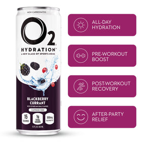 O2 Blackberry Currant label closeup emphasizes clean ingredients and monk fruit sweetness.