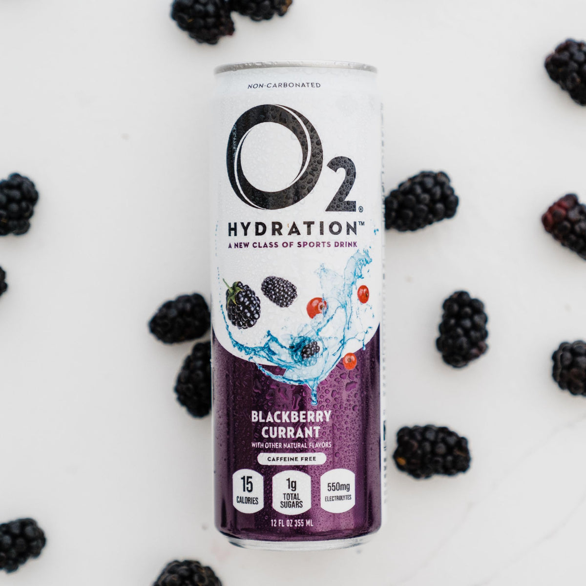O2 Blackberry Currant pour shows non-carbonated, smooth hydration ideal after workouts.