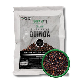 OA Quinoa Greenfit Royal Black Quinoa packaging highlights organic, non-GMO quality.