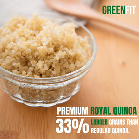OA QUINOA Greenfit Royal quinoa nutrition image, rich in protein, fiber, and minerals