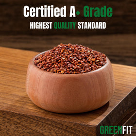 Cooking-ready Greenfit Royal Red Quinoa demonstrates easy prep and fluffy texture