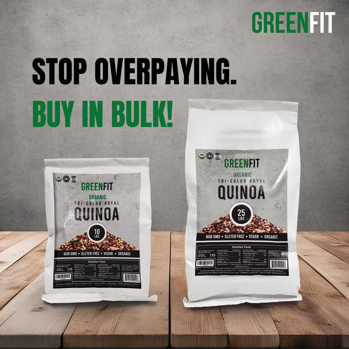 OA QUINOA Greenfit Royal Tri-Color Quinoa grains ready to rinse and cook into fluffy bowls