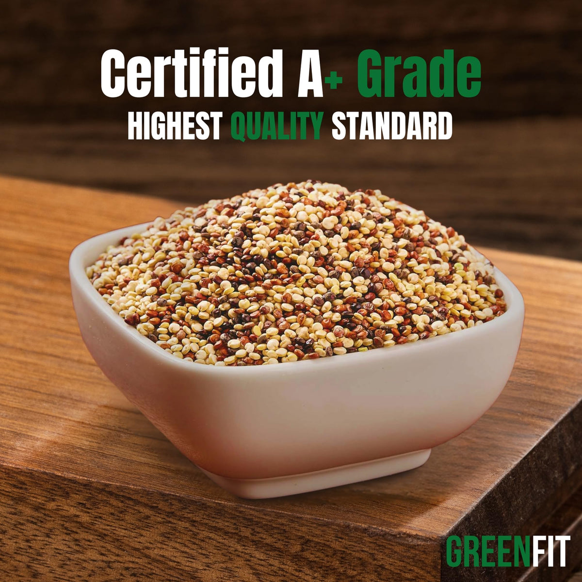 OA QUINOA Now Greenfit tri-color quinoa texture close-up for colorful bowls