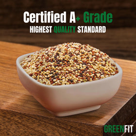OA QUINOA Now Greenfit tri-color quinoa texture close-up for colorful bowls