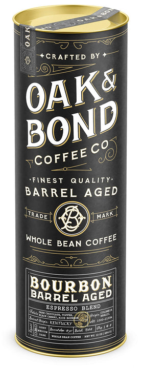 Oak & Bond Espresso Bourbon Barrel-Aged Coffee pack with oak notes for a refined morning ritual.