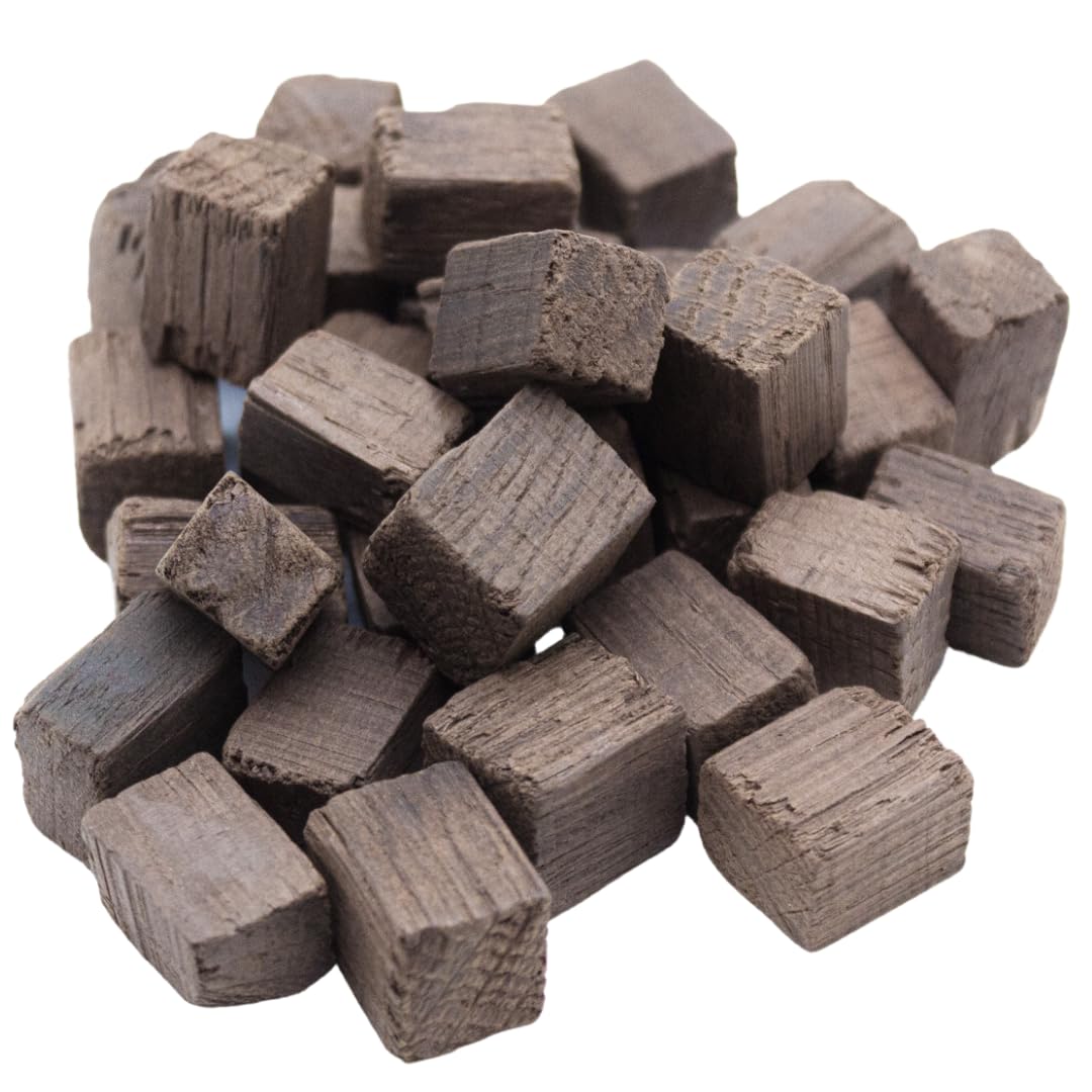 Oak Chips Inc. American Oak Cubes aging pour close-up hints vanilla and spice flavors