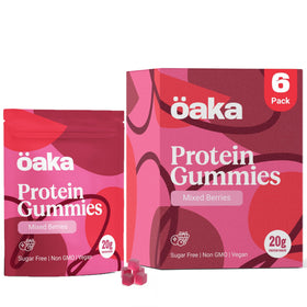 OAKA Protein Gummies 6-pack box, convenient high-protein snack option.