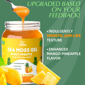 OALSE sea moss gel being poured for quick, smooth incorporation into drinks.