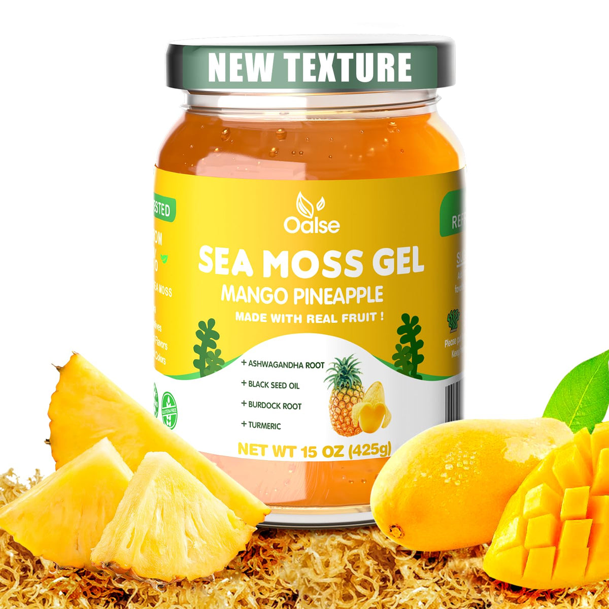 OALSE sea moss gel bottle shows creamy texture ideal for everyday use.