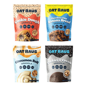 Oat Haus granola cookie dough bag close-up showing crunchy clusters for a satisfying snack.