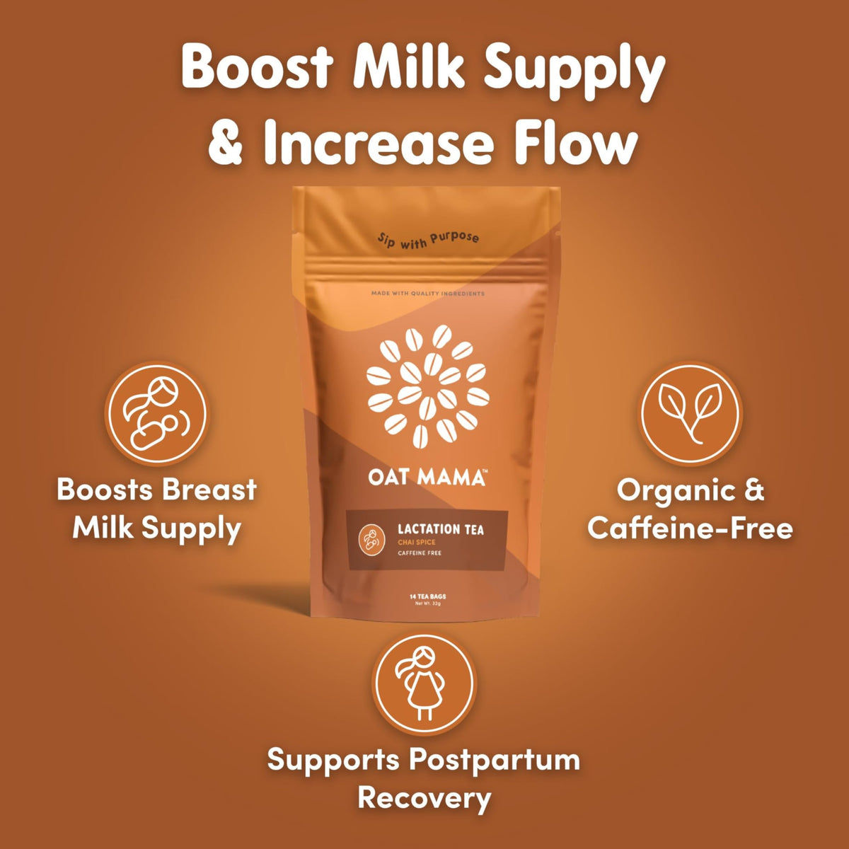 Oat Mama Chai Spice Cinnamon tea cup captures inviting aroma during nursing.
