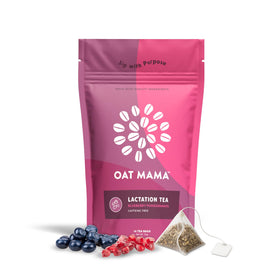 Oat Mama blueberry-pomegranate tea bag ready to brew for lactation support