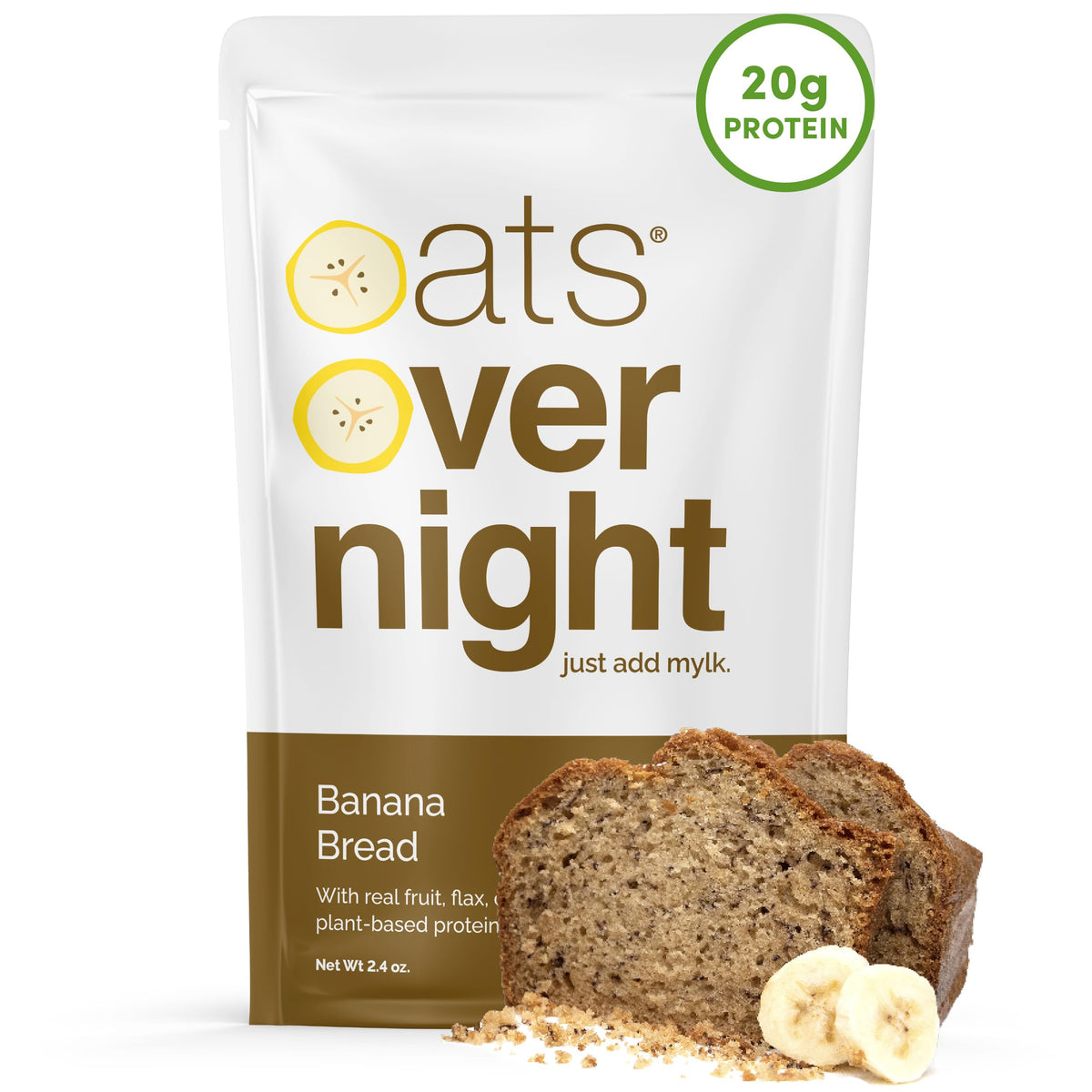 Oats Overnight Banana Bread pack ready to mix for a grab-and-go breakfast.